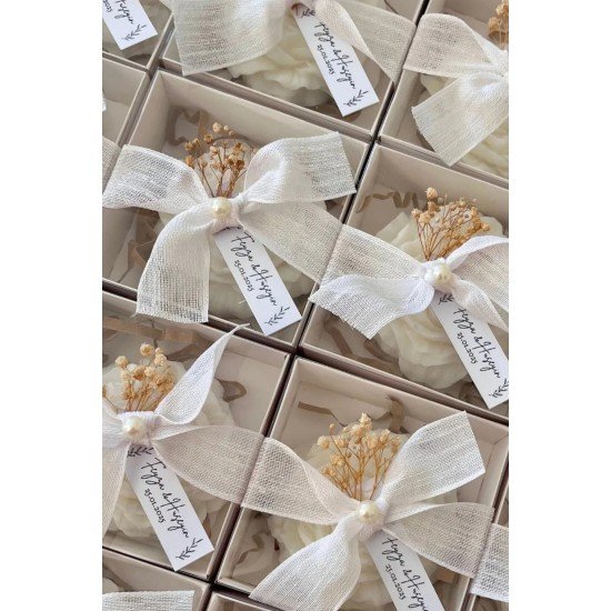 10 Adet Hediyelik Süslemeli Şakayık Mum - Düğün, Nişan, Kına, Mevlüt