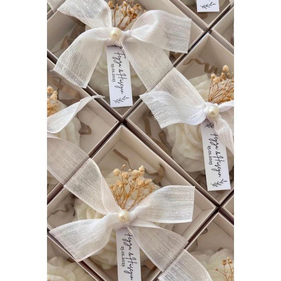 10 Adet Hediyelik Süslemeli Şakayık Mum - Düğün, Nişan, Kına, Mevlüt