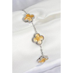 Özel Çelik Sedefli Kehribar Sarı Renk Yonca Kadın Bileklik Fırsat!!!