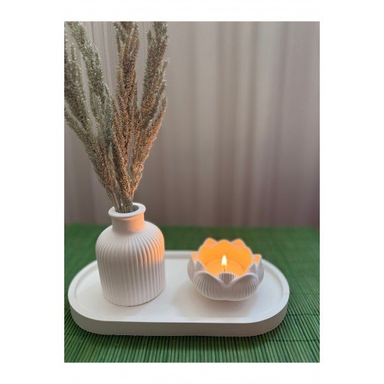 Dekoratif Pampas Iskandinav Mini Kuru Çiçek Vazosu Ve Lotus Tealight Mumluk Set