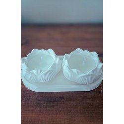 Pinterest İkili Lotus Mum Seti – Kokusuz Dumansız Taş Tozu Tasarım (Tabak Dahil)