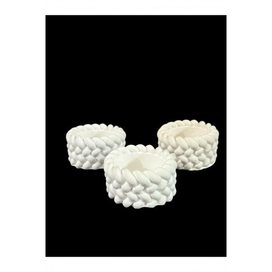 Estevia 3'lü Dekoratif Örgü Tasarım Taş Tozu Mini Saksı - Boş Sukulent Saksısı