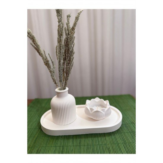 Dekoratif Pampas Iskandinav Mini Kuru Çiçek Vazosu Ve Lotus Tealight Mumluk Set