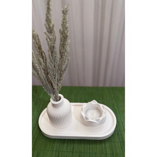 Dekoratif Pampas Iskandinav Mini Kuru Çiçek Vazosu Ve Lotus Tealight Mumluk Set
