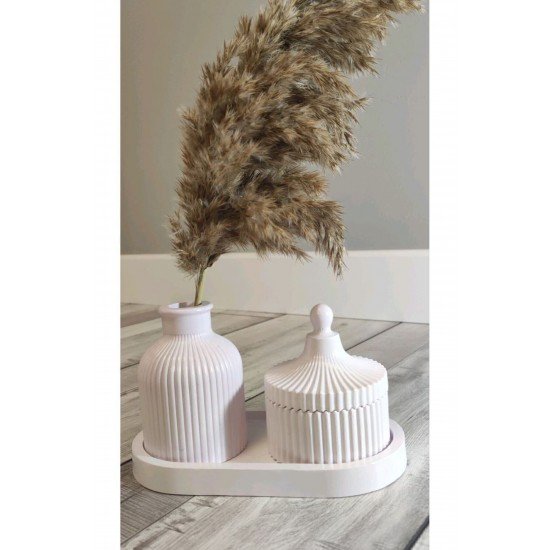 Beyaz Renk Özel Tasarım Takı Kutusu Ve Vazo Standlı Aksesuar Seti