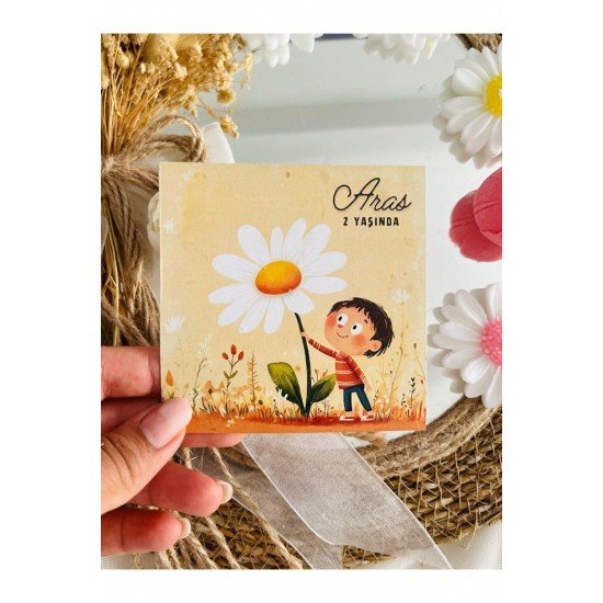 25 Adet Özel Tasarlanmış Kart Ve Papatya Mum. Bebek Doğum, Baby Shower, Doğum Günü, Hediyelik