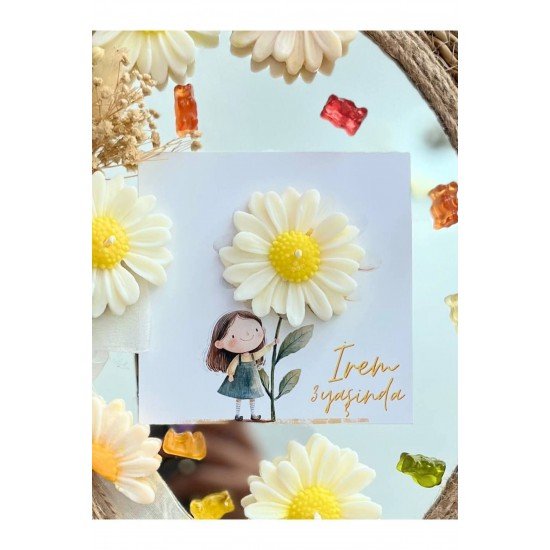 20 Adet Özel Tasarlanmış Kart Ve Papatya Mum. Bebek Doğum, Babyshower, Doğum Günü, Hediyelik