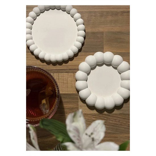 Bubble 2'li Dekoratif Beton Tabak Takı Tabağı Bardak Altlığı