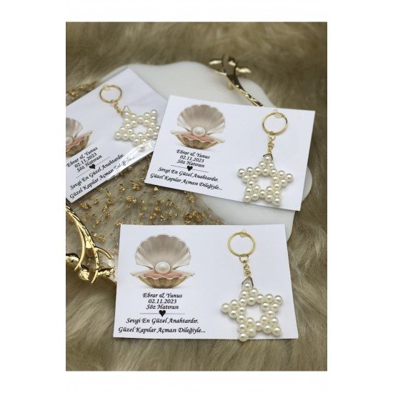 20 Adet Kartlı İncili Anahtarlık Düğün,kına,söz,nişan Hediyeliği Anahtarlık Hediyelik
