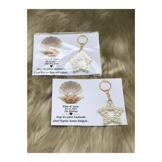 20 Adet Kartlı İncili Anahtarlık Düğün,kına,söz,nişan Hediyeliği Anahtarlık Hediyelik