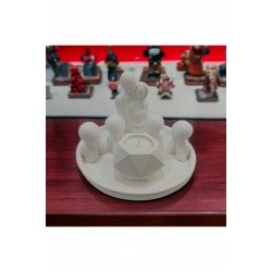 Dekoratif Sarılan Çift, 4 Adet Çocuk Figürü, Geometrik Mumluk Ve Yuvarlak Stand