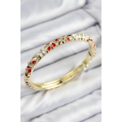 Özel Mineli Pirinç Zirkon Taşlı Kırmızı Çiçek Motifli Gold Kadın Kelepçe Fırsat!!!