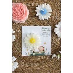 10 Adet Özel Tasarlanmış Kart Ve Papatya Mum. Bebek Doğum, Babyshower, Doğum Günü, Hediyelik