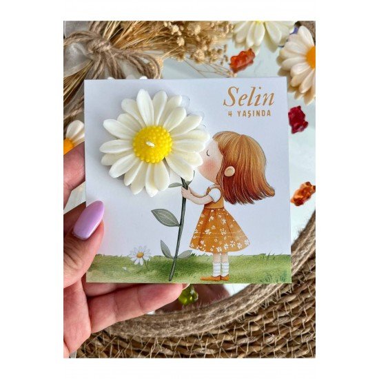 25 Adet Özel Tasarlanmış Kart Ve Papatya Mum. Bebek Doğum, Babyshower, Doğum Günü, Hediyelik