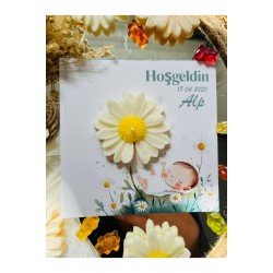 20 Adet Özel Tasarlanmış Kart Ve Papatya Mum. Bebek Doğum, Babyshower, Doğum Günü, Hediyelik
