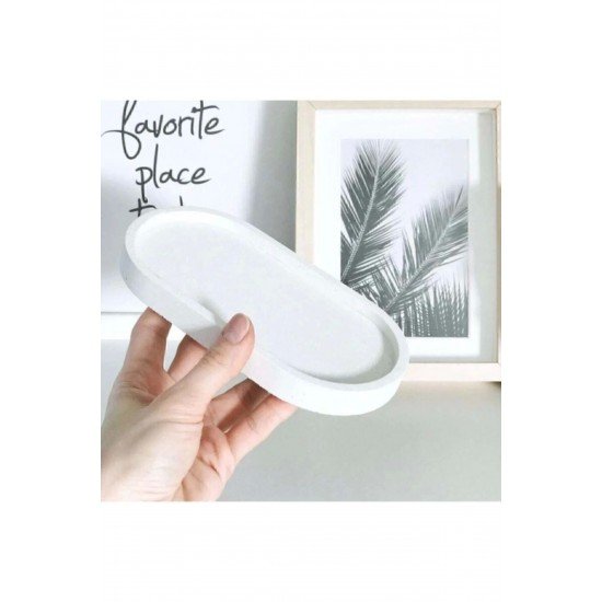 ESTEVIA Takı Tabağı Dekoratif Bohem Takılık Organizer Düzenleyici Beton Tepsi Beyaz