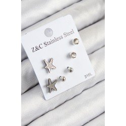 Özel Çelik Zirkon Taşlı Deniz Yıldızı Model Renk Kadın Set Küpe Fırsat!!!