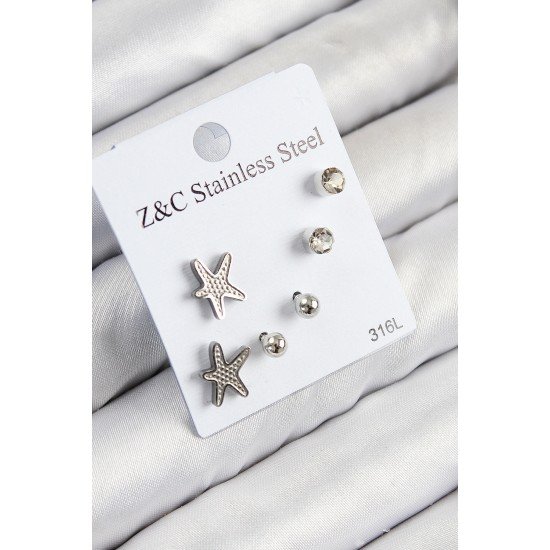 Özel Çelik Zirkon Taşlı Deniz Yıldızı Model Renk Kadın Set Küpe Fırsat!!!