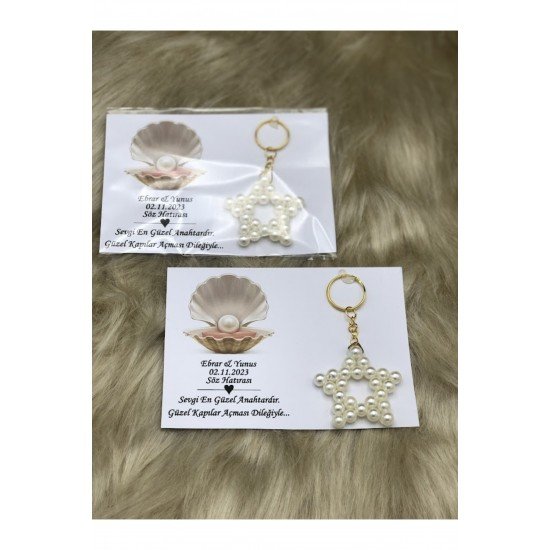 20 Adet Kartlı İncili Anahtarlık Düğün,kına,söz,nişan Hediyeliği Anahtarlık Hediyelik