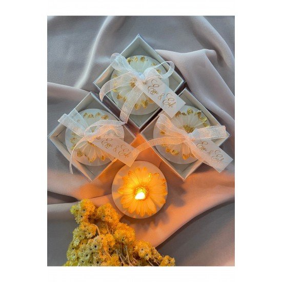 40 Adet Nikah Şekeri Söz Nişan Kına Nikah Düğün Doğum Günü Hediyeliği Papatya Mum