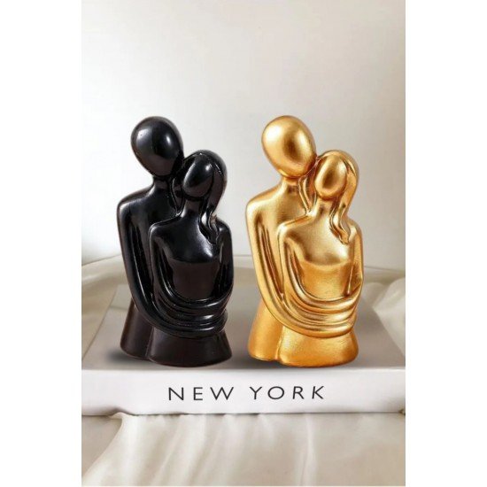 10.7 Cm 2 Li Gold&siyah Renk Sonsuz Aşk Sarılan Sevgili Biblosu Hediyelik Heykel Biblo