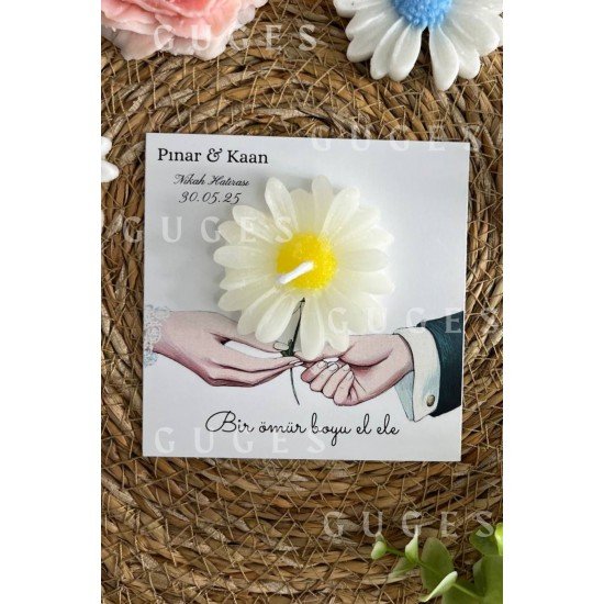 10 Adet Özel Tasarlanmış Kart Ve Papatya Mum. Bebek Doğum, Babyshower, Doğum Günü, Hediyelik