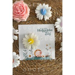 10 Adet Özel Tasarlanmış Kart Ve Papatya Mum. Bebek Doğum, Babyshower, Doğum Günü, Hediyelik