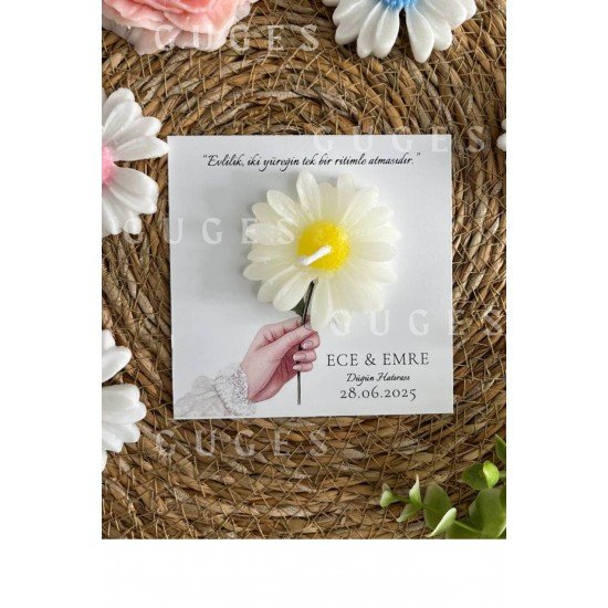 10 Adet Özel Tasarlanmış Kart Ve Papatya Mum. Bebek Doğum, Babyshower, Doğum Günü, Hediyelik