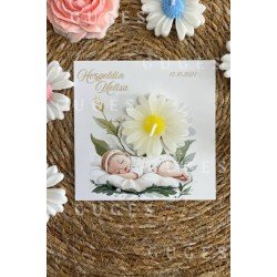 10 Adet Özel Tasarlanmış Kart Ve Papatya Mum. Bebek Doğum, Babyshower, Doğum Günü, Hediyelik
