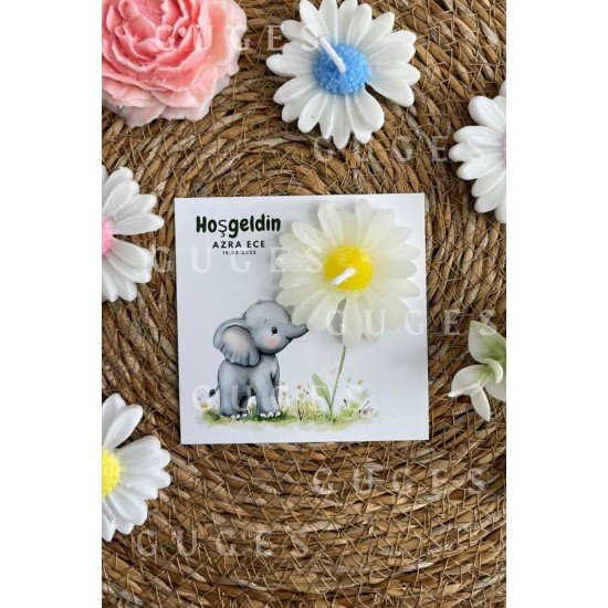 10 Adet Özel Tasarlanmış Kart Ve Papatya Mum. Bebek Doğum, Babyshower, Doğum Günü, Hediyelik