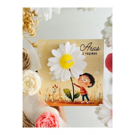 25 Adet Özel Tasarlanmış Kart Ve Papatya Mum. Bebek Doğum, Baby Shower, Doğum Günü, Hediyelik