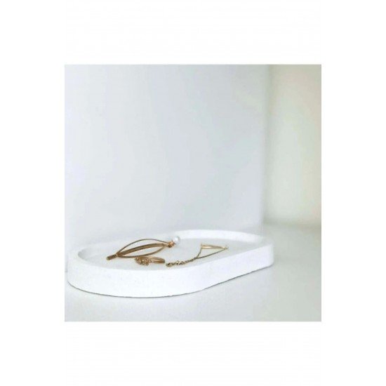 ESTEVIA Takı Tabağı Dekoratif Bohem Takılık Organizer Düzenleyici Beton Tepsi Beyaz