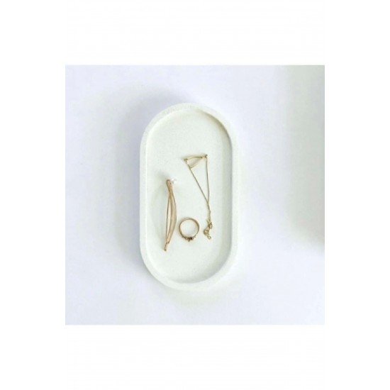 ESTEVIA Takı Tabağı Dekoratif Bohem Takılık Organizer Düzenleyici Beton Tepsi Beyaz