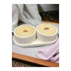 Dekoratif Hediyelik Sunum Atlığı Ve Kase Soya Mumu 3 Parça Set,onun Için Hediye,hediyelik Mum Seti