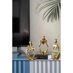 Dekoratif 3’lü Soyut Düşünen Adam Heykel Biblo Obje Hediyelik Masa Süsü Salon Aksesuarı