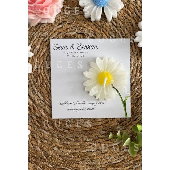 10 Adet Özel Tasarlanmış Kart Ve Papatya Mum. Bebek Doğum, Babyshower, Doğum Günü, Hediyelik