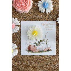 10 Adet Özel Tasarlanmış Kart Ve Papatya Mum. Bebek Doğum, Babyshower, Doğum Günü, Hediyelik