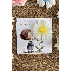10 Adet Özel Tasarlanmış Kart Ve Papatya Mum. Bebek Doğum, Babyshower, Doğum Günü, Hediyelik