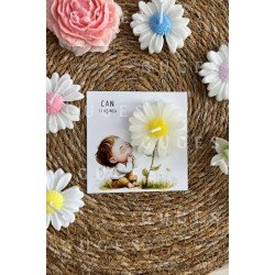 12 Adet Özel Tasarlanmış Kart Ve Papatya Mum. Bebek Doğum, Babyshower, Doğum Günü, Hediyelik