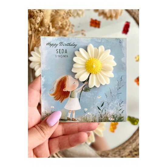 10 Adet Özel Tasarlanmış Kart Ve Papatya Mum. Bebek Doğum, Babyshower, Doğum Günü, Hediyelik