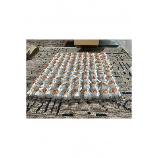 Özel Düğün Lüks Mini Çiçekli Bubble Mum – Krem Kurdela Süslemeli 10 Adet