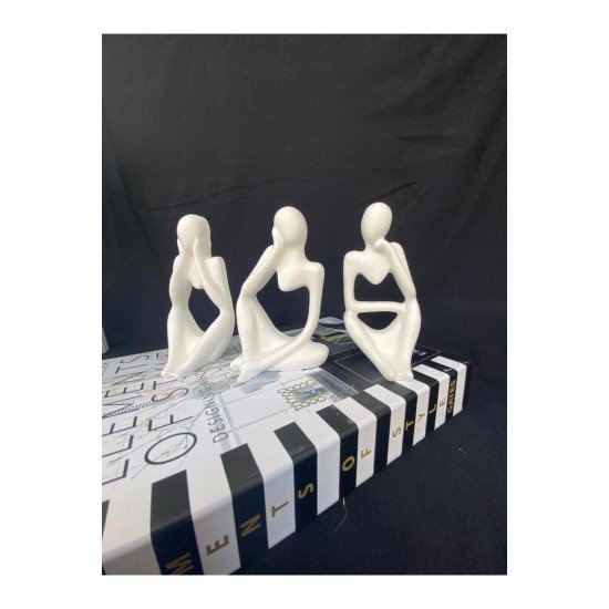 Nordic Tarzı Pinterest 3'lü Heykel Seti , Soyut Düşünen Adam Heykel Biblo Aksesuar Seti