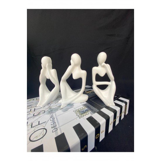 Nordic Tarzı Pinterest 3'lü Heykel Seti , Soyut Düşünen Adam Heykel Biblo Aksesuar Seti