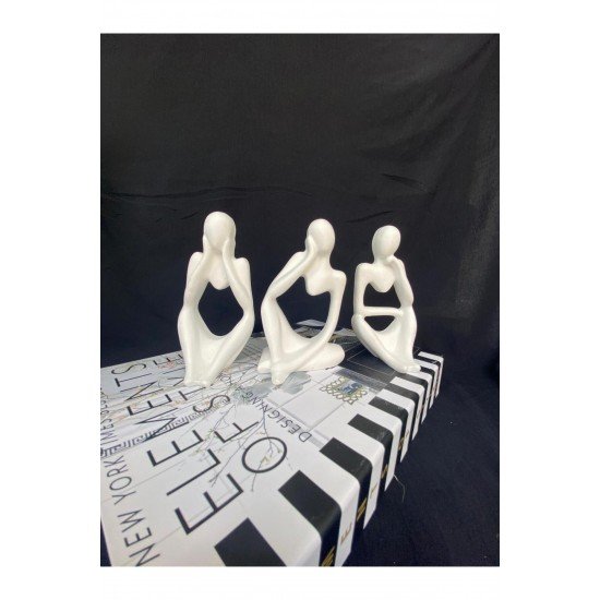 Nordic Tarzı Pinterest 3'lü Heykel Seti , Soyut Düşünen Adam Heykel Biblo Aksesuar Seti