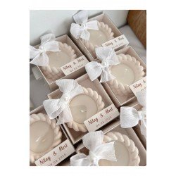 Nikah Nişan Düğün İsime Etiket Süsleme Pinterest Kurdele Kutulu Burgu Model Mum Beyaz - 1 Adet