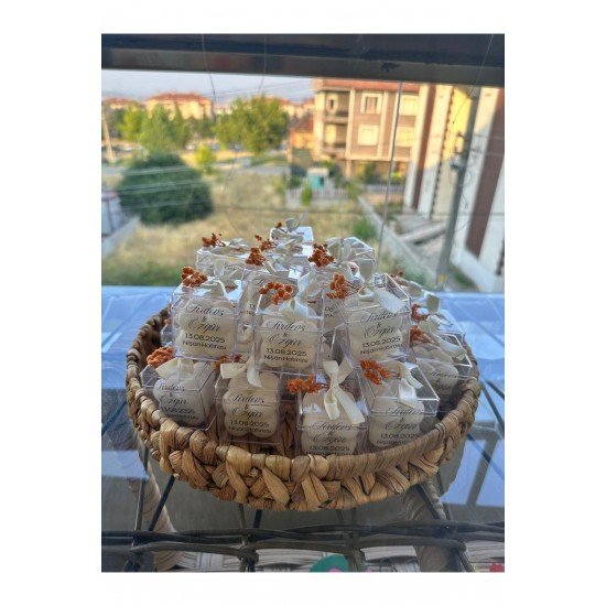 Özel Düğün Lüks Mini Çiçekli Bubble Mum – Krem Kurdela Süslemeli 10 Adet