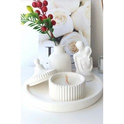 4’lü Set Çizgili Vazo + Mumluk + Sevgili Sarılan Çift + Yuvarlak Tepsi Dekoratif Obje Set