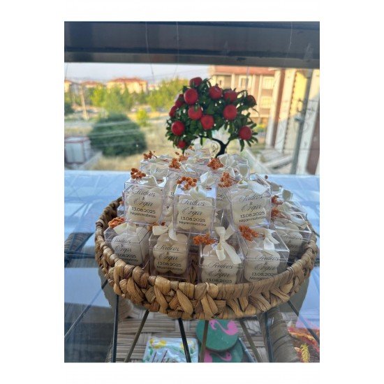 Özel Düğün Lüks Mini Çiçekli Bubble Mum – Krem Kurdela Süslemeli 10 Adet