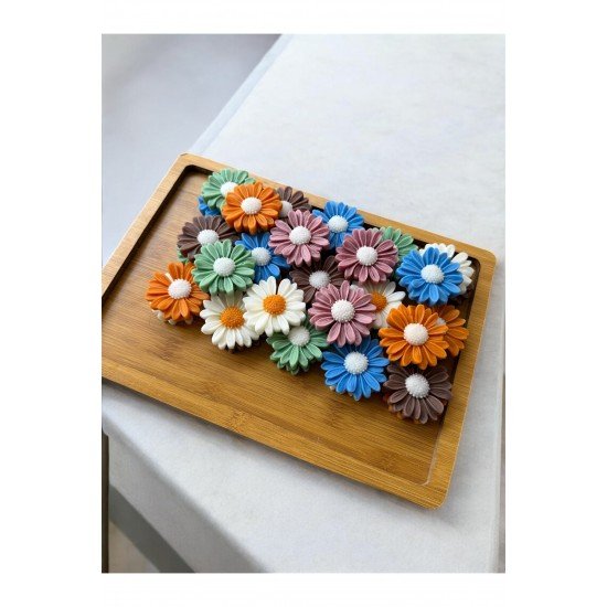 6’lı tüllü renkli papatya düğün,nikah,nişan,mevlid,doğum,bebek hediyelik mum