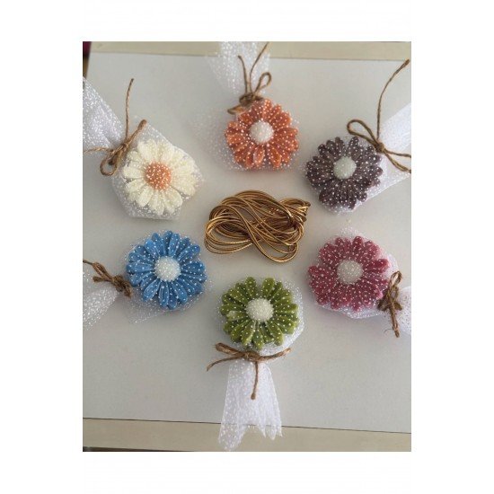 6’lı tüllü renkli papatya düğün,nikah,nişan,mevlid,doğum,bebek hediyelik mum